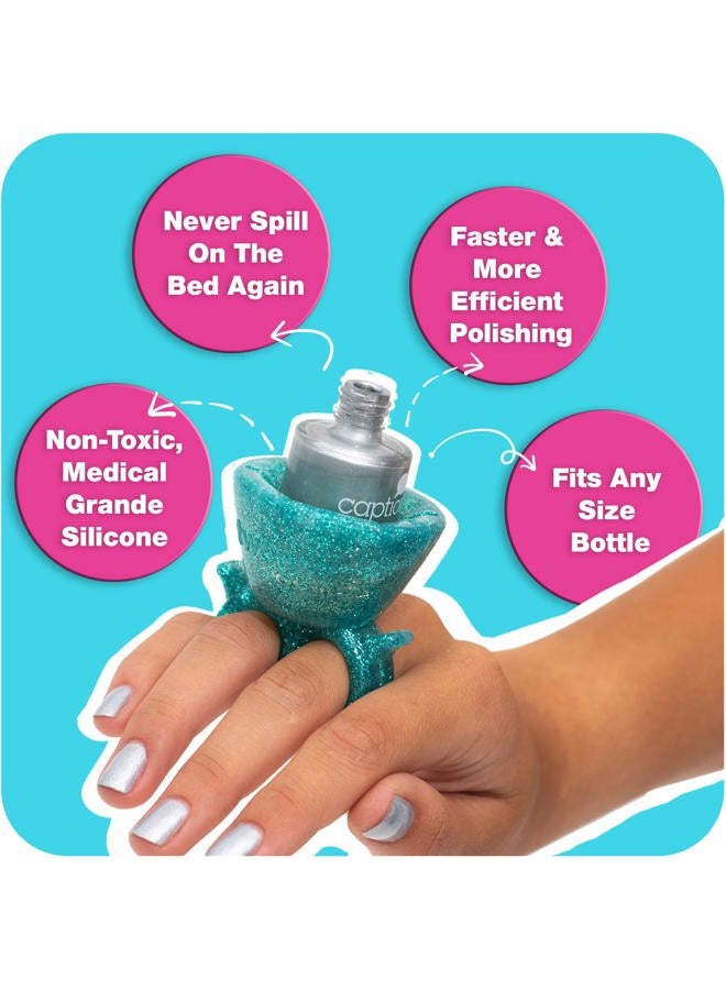 Tweexy Wearable Nail Polish Holder Ring - Ideal Gift for Teenage Girls - Nail Polish Holder Stand for Manicure & Pedicure, Fingernail Painting - Nail Polish Accessories (Mermaid Sparkle) - Image 3