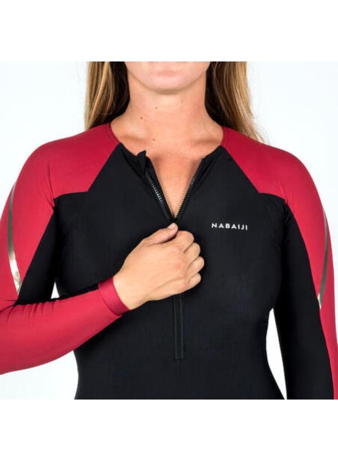 نابايجي مايوه سباحة قطعة واحدة بأكمام طويلة للنساء - Kamy أسود/ أحمر - Image 3