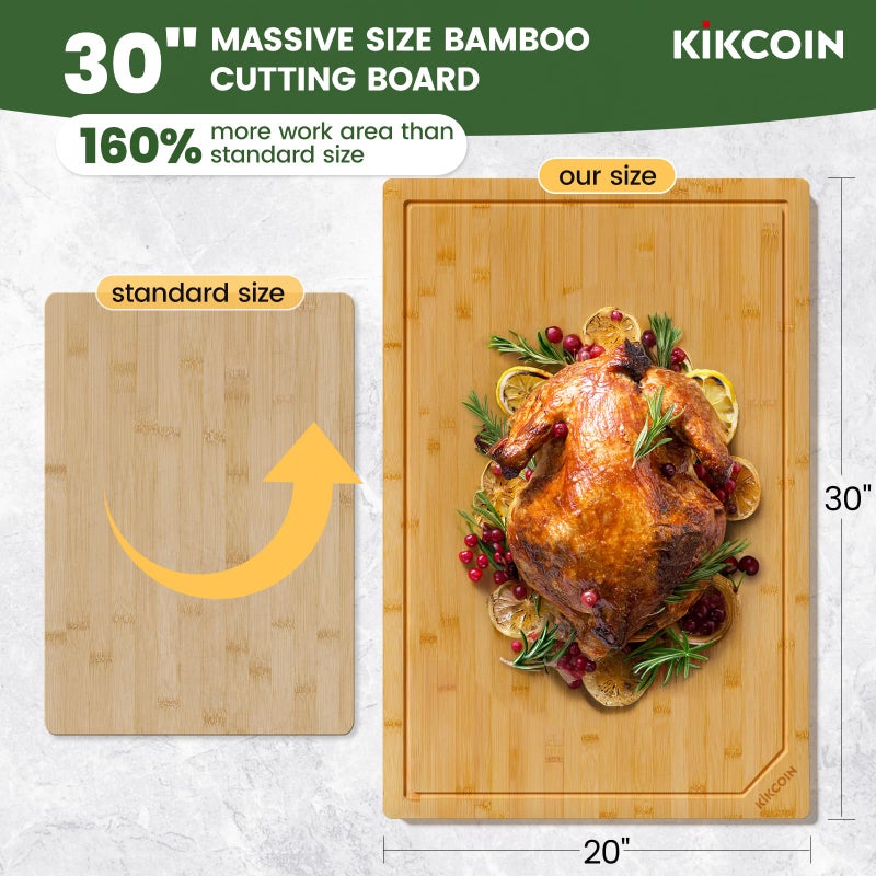 Kikcoin 30 Inch Extra Large Bamboo Cutting Boards for Kitchen, Wood Cutting Board with Deep Juice Groove and Handle Heavy Duty Chopping board, Oversized Stove Top Cover, Kikcoin, 30" x 20" - Image 2