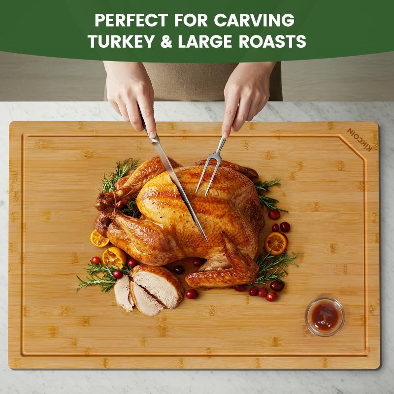 Kikcoin 30 Inch Extra Large Bamboo Cutting Boards for Kitchen, Wood Cutting Board with Deep Juice Groove and Handle Heavy Duty Chopping board, Oversized Stove Top Cover, Kikcoin, 30" x 20" - Image 4