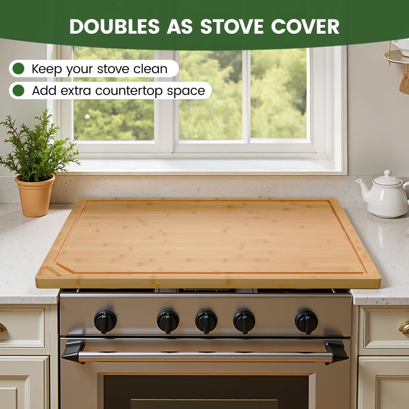 Kikcoin 30 Inch Extra Large Bamboo Cutting Boards for Kitchen, Wood Cutting Board with Deep Juice Groove and Handle Heavy Duty Chopping board, Oversized Stove Top Cover, Kikcoin, 30" x 20" - Image 3