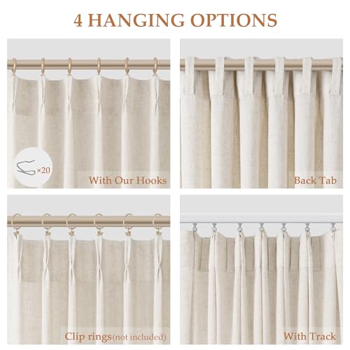 Aersas Pinch Pleated 90 Inch Curtains 2 Panels for Living Room Cream Beige Linen Curtains 90 Inches Long Pinch Pleat Drapes for Track System Light Filtering Semi Sheer Curtain for Dining Bedroom Office - Image 2