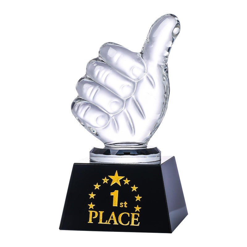 LONGWIN 1st 2nd 3rd Place Trophy Set Glass with Thumbs Up for Winner First Place Trophy Award for Sports Tournaments Talent Show Competitions - Image 2