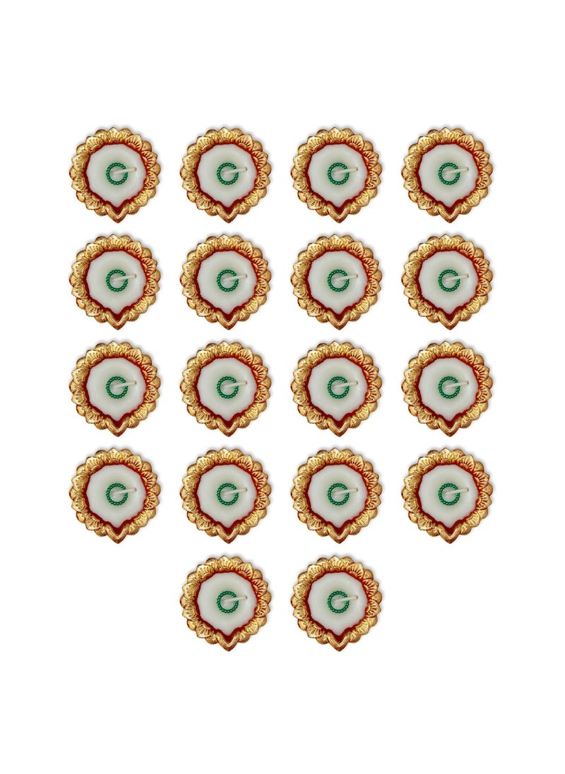 HOME GENIE Home Genie Designer Diya Candles for Festive Decor Decorative Wax Candles in Floral Gold Green Finish Perfect for Diwali Weddings and Home Decoration Pack of 18 