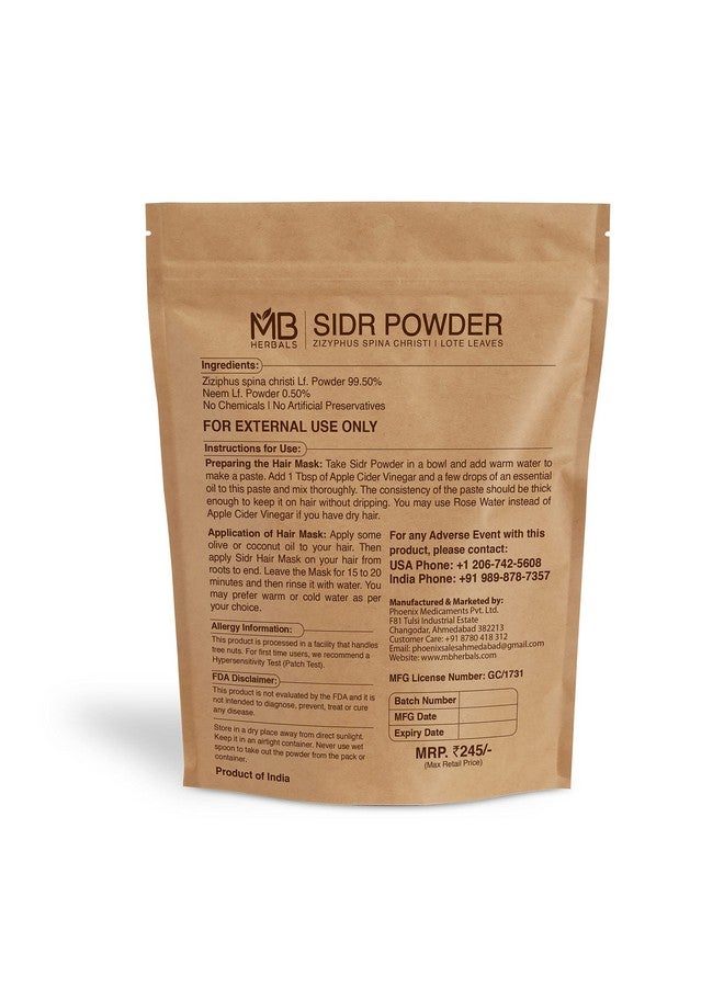 MB Herbals Sidr Powder 8 Oz / 0.5 Pound (227 Gram) | Wildcrafted | Seder Lote Leaves | Ziziphus Spina Christi | Natural Hair Conditioner & Cleanser | Sidr 99.5%, Neem 0.5% - Image 2