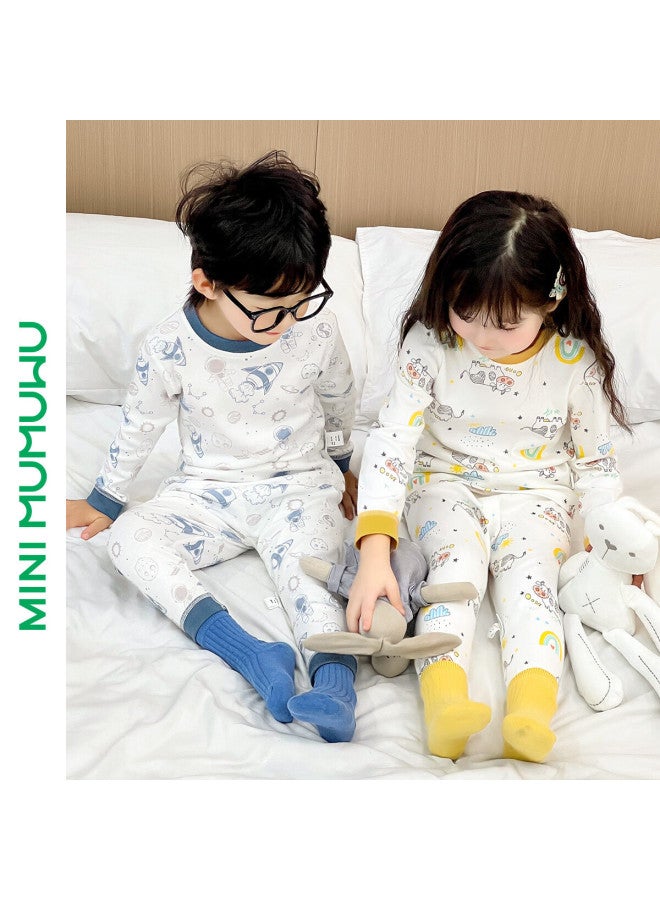Mumu House A-class 100% Cotton Baby Toddler Autumn Pajama Set Uni Sleepwear Homewear Two-piece Long Sleeve Top And Pants - Image 1