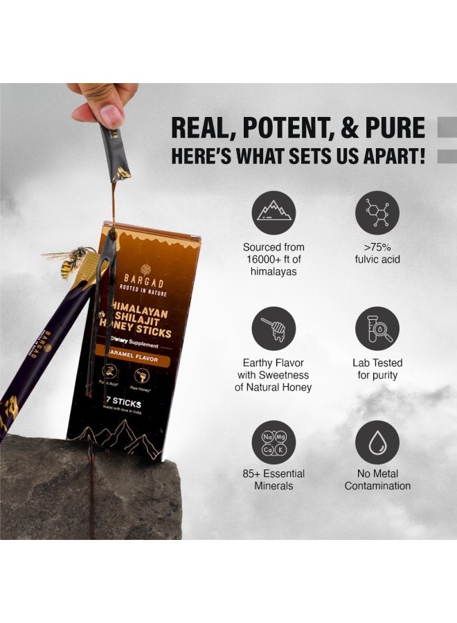 BARGAD Pure Himalayan Shilajit Sticks With Organic Honey & Caramel (7 Count) | Easy Single Use Shilajit Sticks | Boosts Energy & Immunity With 85+ Trace Minerals, 75%+ Fulvic Acid - Image 3