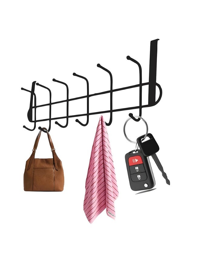 Generic Stainless Steel Over the Door Rack Organizer – 7-Hook Black Space-Saving Hanger for Coats, Towels, Hats – No Drilling Required – Heavy-Duty & Stylish  - Image 5