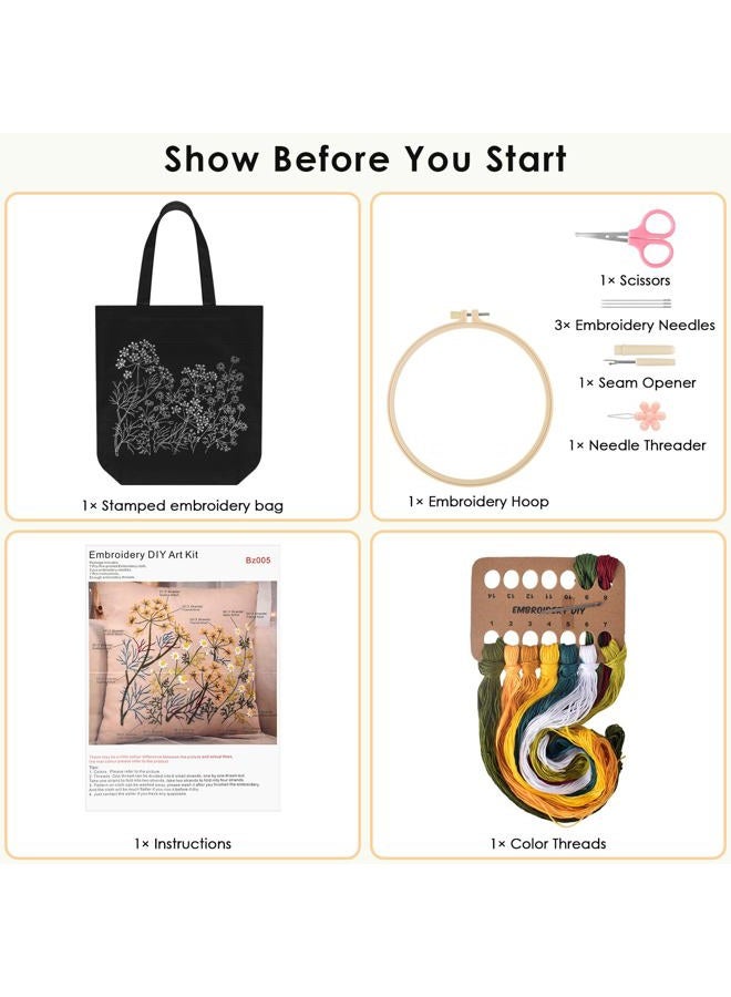 ERKOON Canvas Tote Bag Embroidery Kit for Beginners, Floral Arts Crafts Cross Stitch Kits for Adults Including Stamped Embroidery Bag with Hoops, Needle, Instruction and Color Threads(Chamomile) - Image 2