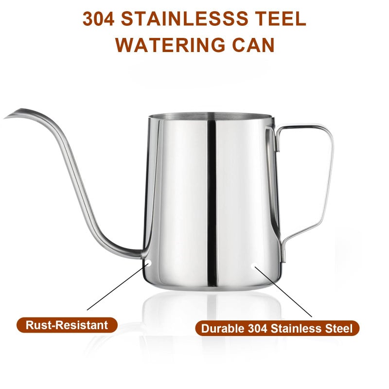Doseno Small Watering Can for Indoor Plants, Mini Indoor Watering Can with Long Spout and Handle 12 Oz / 350 ml Rust-Proof 304 Stainless Steel Material - Image 2
