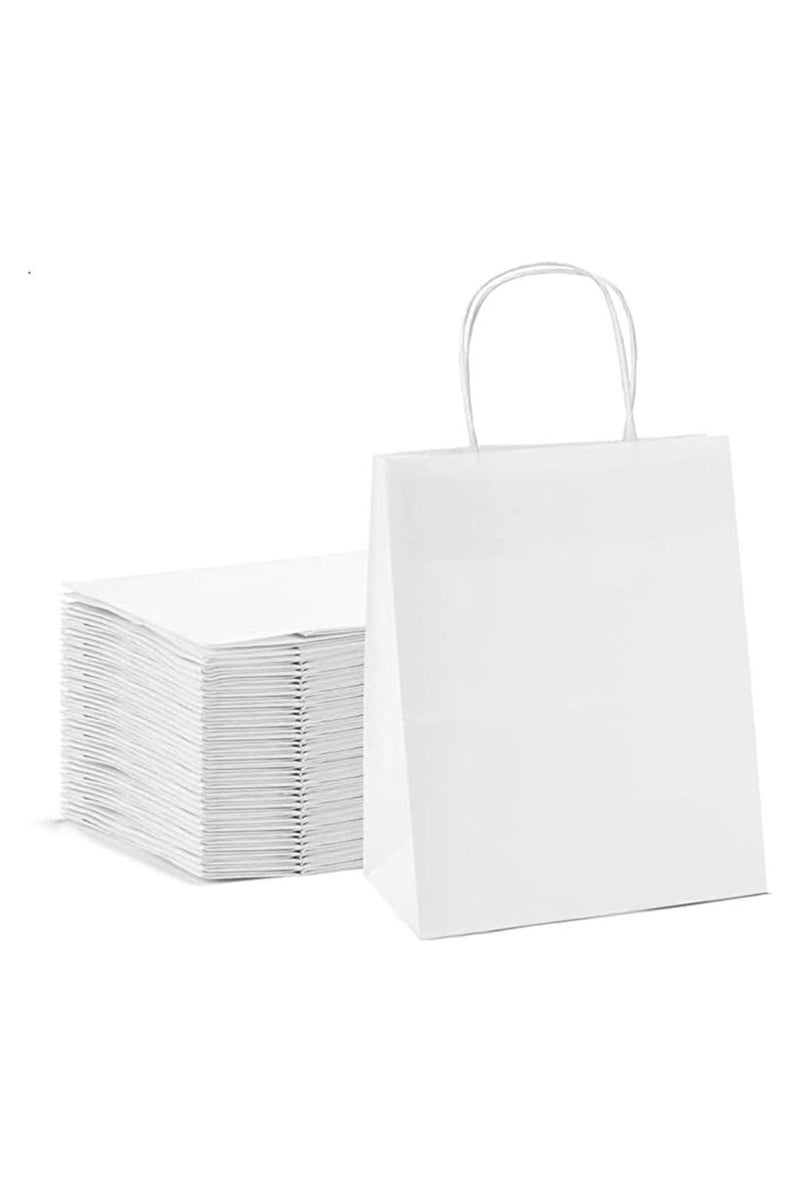 ايكواي Ecoway Kraft Paper Bags - Pack Of 50 Craft Large Paper Grocery Bags With Handles For Shopping, Party, Birthday, Wedding Gift, Retail, Merchandies Ecofreindly Reusable White (32 X18 X 35 CM) - Image 1
