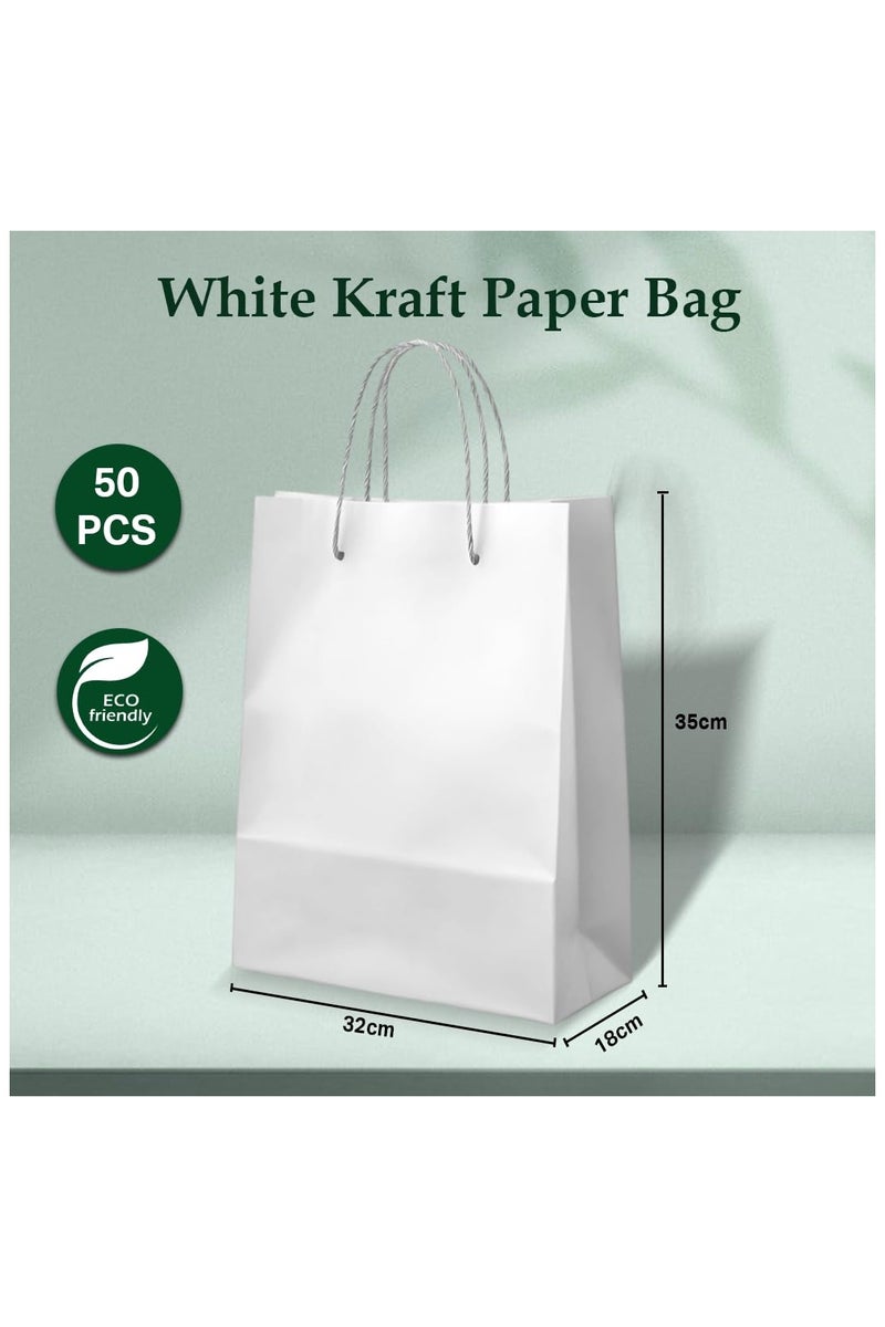 ايكواي Ecoway Kraft Paper Bags - Pack Of 50 Craft Large Paper Grocery Bags With Handles For Shopping, Party, Birthday, Wedding Gift, Retail, Merchandies Ecofreindly Reusable White (32 X18 X 35 CM) - Image 2