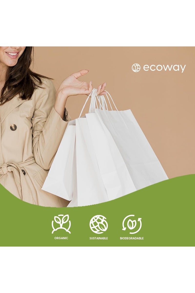ايكواي Ecoway Kraft Paper Bags - Pack Of 50 Craft Large Paper Grocery Bags With Handles For Shopping, Party, Birthday, Wedding Gift, Retail, Merchandies Ecofreindly Reusable White (32 X18 X 35 CM) - Image 5