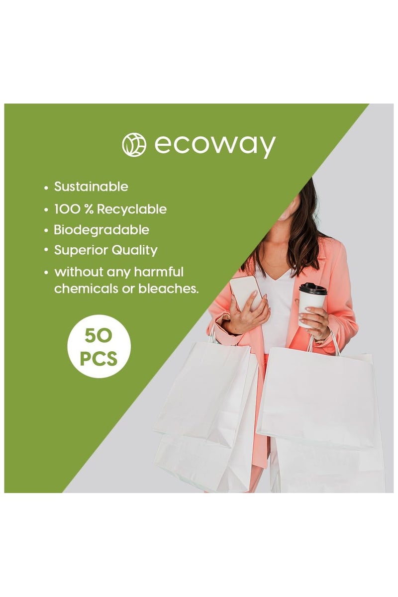 ايكواي Ecoway Kraft Paper Bags - Pack Of 50 Craft Large Paper Grocery Bags With Handles For Shopping, Party, Birthday, Wedding Gift, Retail, Merchandies Ecofreindly Reusable White (32 X18 X 35 CM) - Image 3