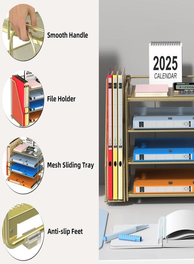 Spacrea Desk Organizers and Accessories, Paper Organizer for Desk with File organizer, Desk Accessories & Workspace Organizers for Office Supplies (Gold) - Image 3