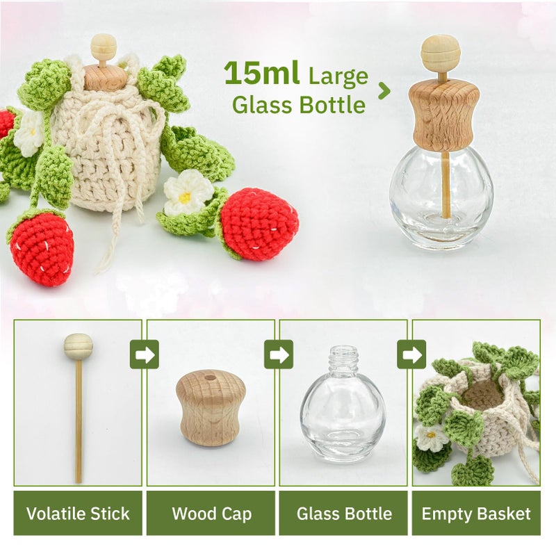 SGIBYN Crochet Car Air Freshener, 15ml Empty Refillable Oil Diffuser Bottle with Hanging Crochet Strawberry Plant for Car Rearview Mirror Air Freshener Diffuser for Home, and Office Decor - Image 4