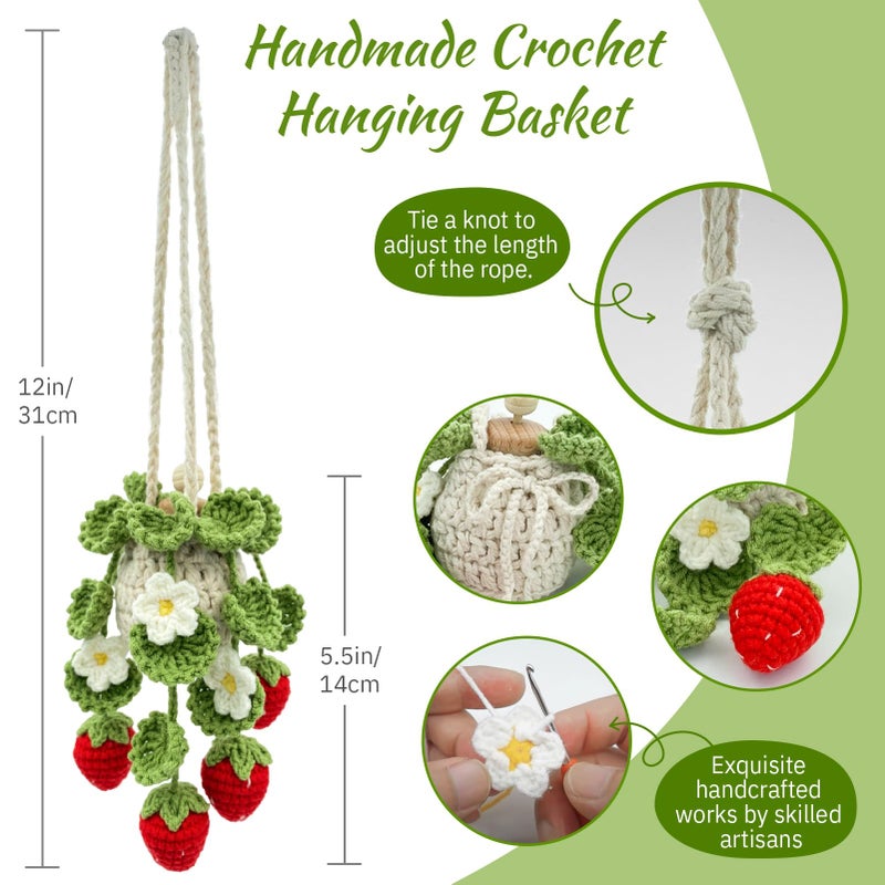 SGIBYN Crochet Car Air Freshener, 15ml Empty Refillable Oil Diffuser Bottle with Hanging Crochet Strawberry Plant for Car Rearview Mirror Air Freshener Diffuser for Home, and Office Decor - Image 3