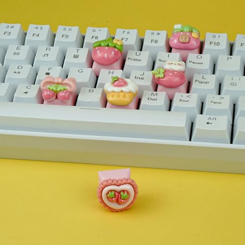 Wonhibo 6 PCS Cute Keycaps for Cherry MX Keyboards - Pink Strawberry OEM Profile ESC Key Replacement, Mechanical Keyboard Decoration for Women Girls - Image 5