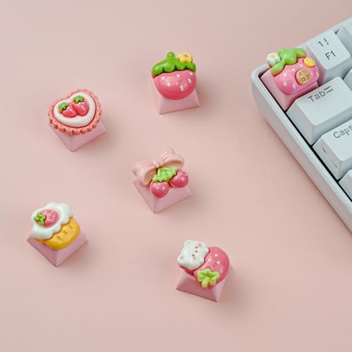 Wonhibo 6 PCS Cute Keycaps for Cherry MX Keyboards - Pink Strawberry OEM Profile ESC Key Replacement, Mechanical Keyboard Decoration for Women Girls - Image 1