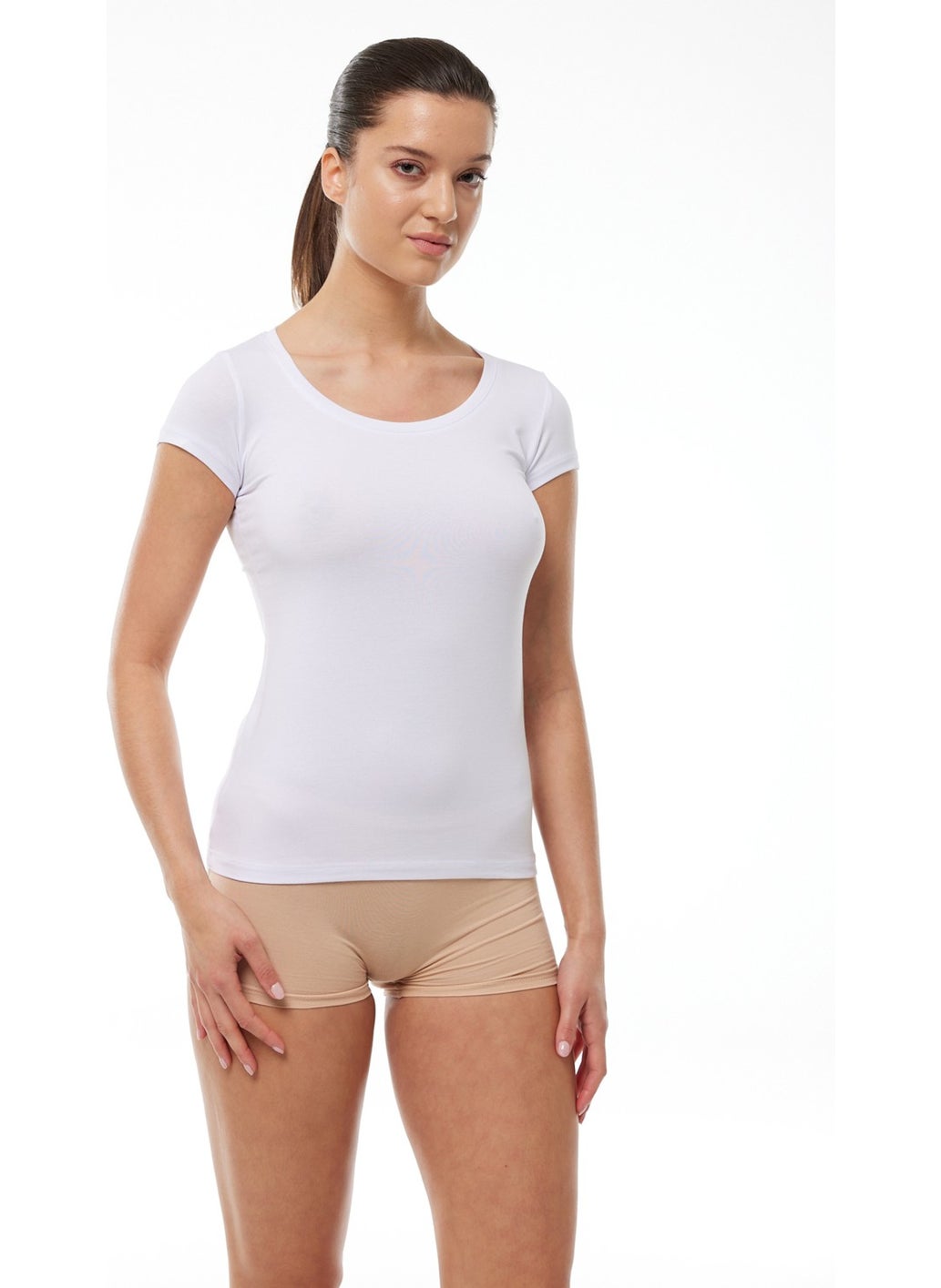 Malabadi - Women's White Open Round Neck Short Sleeve Modal Bodysuit 1035 - Image 1