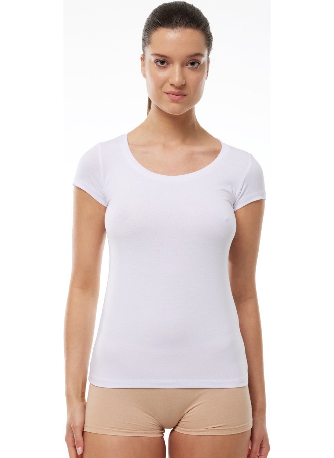 Malabadi - Women's White Open Round Neck Short Sleeve Modal Bodysuit 1035 - Image 1