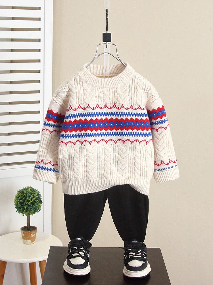 6695 Boys Crewneck Sweater Children'S Knitted Wool Top Winter Baby Base Shirt - Image 2