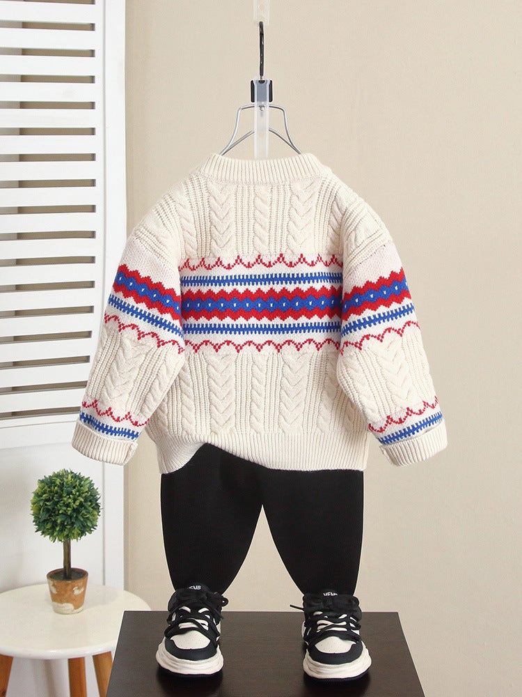 6695 Boys Crewneck Sweater Children'S Knitted Wool Top Winter Baby Base Shirt - Image 3