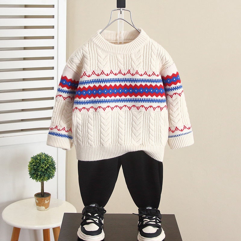6695 Boys Crewneck Sweater Children'S Knitted Wool Top Winter Baby Base Shirt - Image 1