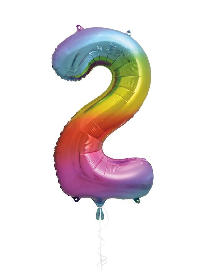 Unique 34" Giant  Rainbow Number 2 Foil Balloon - Image 1