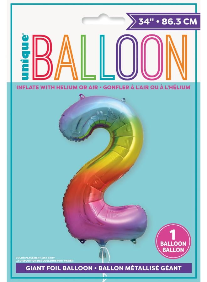 Unique 34" Giant  Rainbow Number 2 Foil Balloon - Image 3
