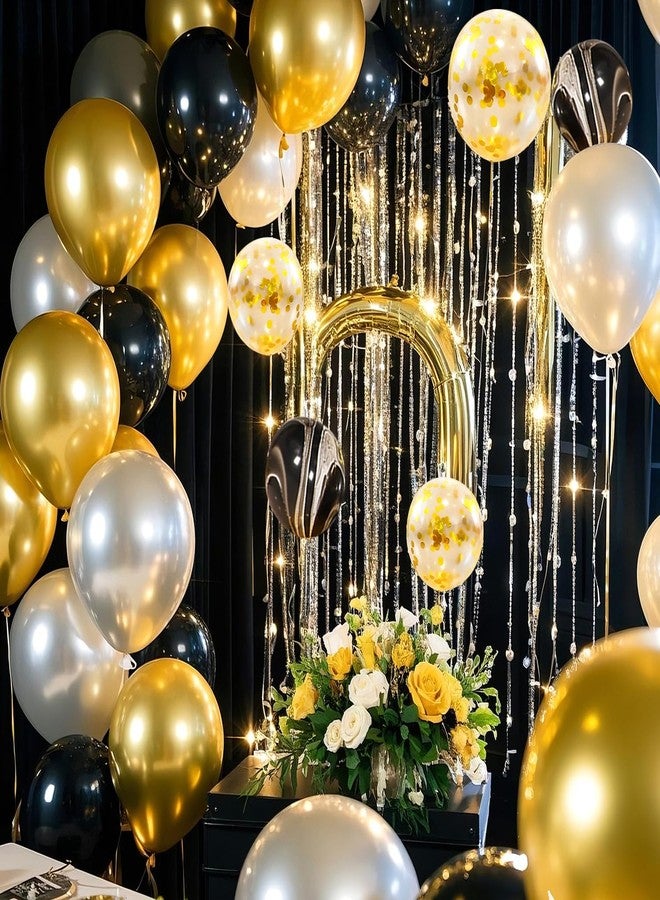 ينكين مجموعة بالونات عيد ميلاد سعيد من يينكين، 63 قطعة، باللونين الأسود والذهبي، مع خلفيات تصوير، لافتة قماشية، بالونات قصاصات ورقية، لوازم وديكورات حفلات عيد ميلاد سعيد للبنات والسيدات. - Image 4