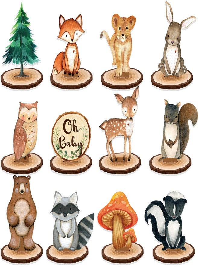 Uflashmi 12Pcs Woodland Animal Tabletop Centerpieces Decor, Forest Wild Animal Cutout Shapes for Woodland Baby Shower Party Decorations, Wood - Image 1