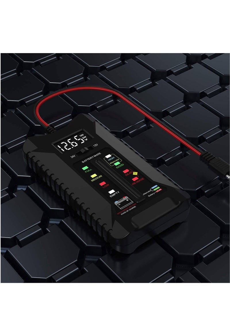 SYOSI - 12V/24V Car Battery Tester Professional Automotive Load Battery Digital Tester Alternator Charging System Analyzer Automotive Voltmeter with LCD Display for Car Truck Marine Motorcycle SUV Boat - Image 1