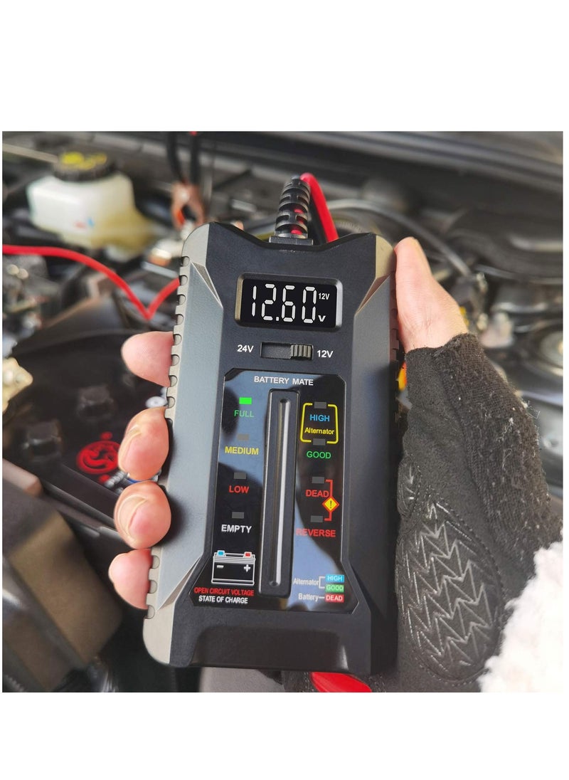 SYOSI 12V/24V Car Battery Tester Professional Automotive Load Battery Digital Tester Alternator Charging System Analyzer Automotive Voltmeter with LCD Display for Car Truck Marine Motorcycle SUV Boat  - Image 3