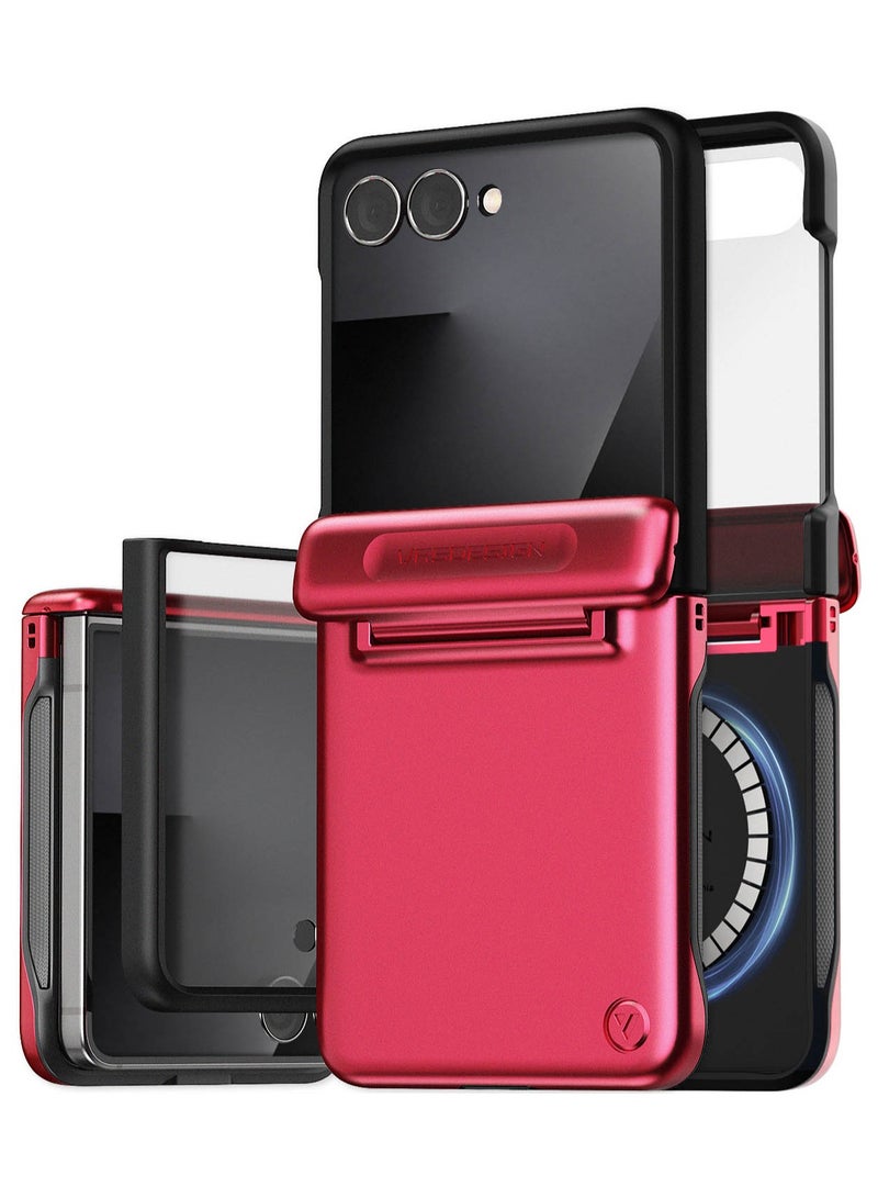 VRS Design Terra Guard Modern Halo Samsung Galaxy Z Flip 7 Case [MagSafe] Cover (2025) with [Built-in Screen Protector] and Hinge Protection - Hot Pink 