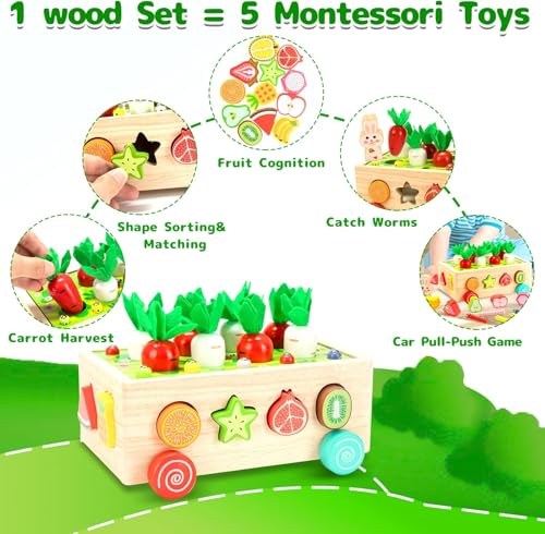 Slipps Montessori Wooden Toy, Magnetic Fishing Game, Motor Skills, Carrot Harvest, Vegetables Sorting & Stacks, Educational Gift for Toddlers Kids Ages 1 2 3 4 5 - Image 4