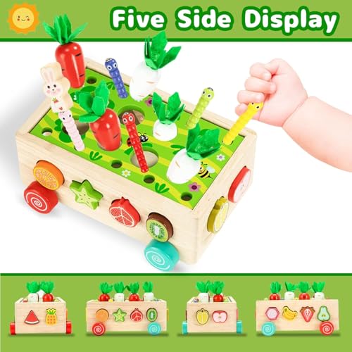 Slipps Montessori Wooden Toy, Magnetic Fishing Game, Motor Skills, Carrot Harvest, Vegetables Sorting & Stacks, Educational Gift for Toddlers Kids Ages 1 2 3 4 5 - Image 3