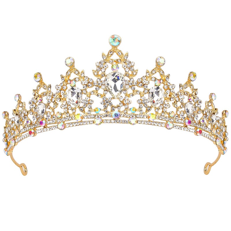 SuPoo Crowns for Women Gold Tiara and Crown Queen Birthday Tiara AB Crystal Headband Rhinestone Hair Accessories Shiny Princess Decoration for Wedding Party Prom Gifts