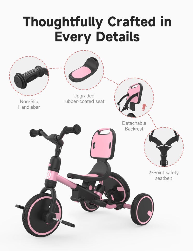 besrey Toddler Bike 1-3 Years Old,Toddler Tricycle with Spare Wheel,5 in 1 Kids Trike with Push Handle,Backrest and Safety Belt,Balance Bike 1+ Year Old,Birthday Gift and Toy for Boys and Girls - Image 4