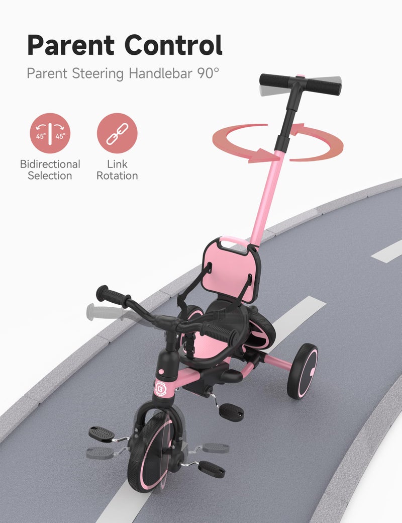 besrey Toddler Bike 1-3 Years Old,Toddler Tricycle with Spare Wheel,5 in 1 Kids Trike with Push Handle,Backrest and Safety Belt,Balance Bike 1+ Year Old,Birthday Gift and Toy for Boys and Girls - Image 5