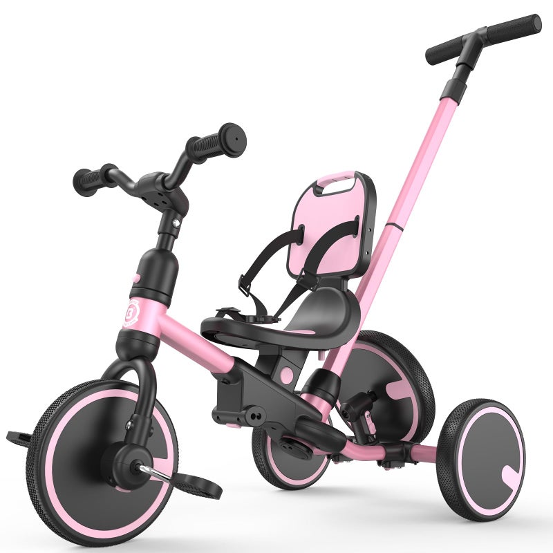 besrey Toddler Bike 1-3 Years Old,Toddler Tricycle with Spare Wheel,5 in 1 Kids Trike with Push Handle,Backrest and Safety Belt,Balance Bike 1+ Year Old,Birthday Gift and Toy for Boys and Girls - Image 1