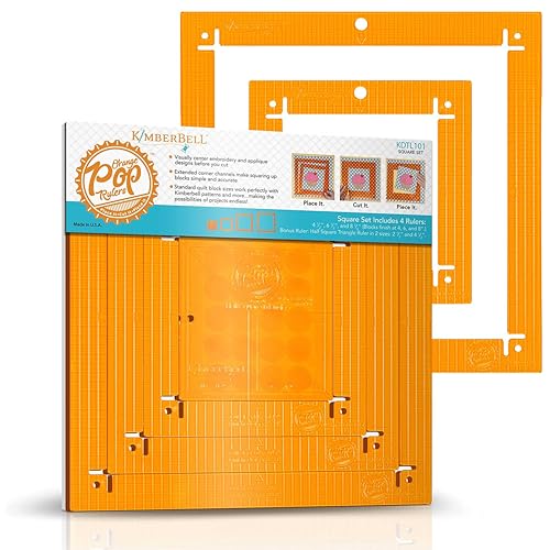 Kimberbell Orange Pop Quilting Rulers  Square Set of 4  Quilt Rulers for Cutting Quilt Blocks NonSlip Bonus Half Square Triangle Ruler in Two Sizes