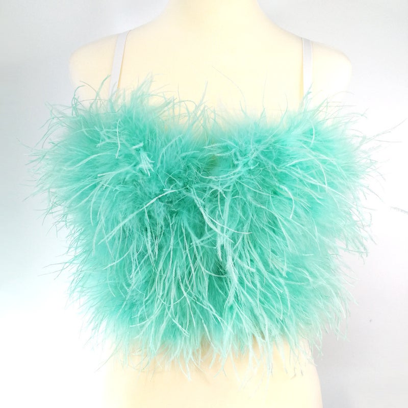 Korean Style Internet Celebrity Feather Tube Top With Colorful Ostrich Feathers And Fishbone Straps For Female Idol Stage Performance - Image 1
