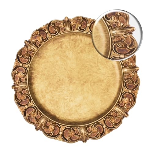 MAONAME 14" Antique Gold Charger Plates with Embossed Rims, Set of 6, Plastic Plate Chargers for Dinner Plates, Table Setting - Image 2