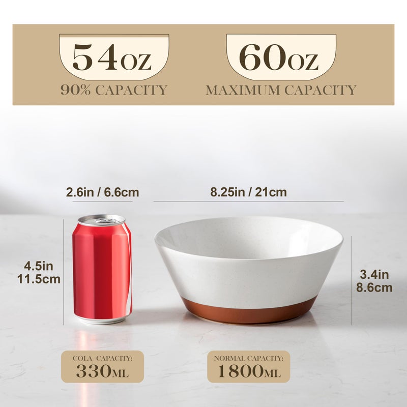 MALACASA Salad Bowls Set of 4, Soup Bowls for Kitchen, 60oz Large Ceramic Bowl for Ramen, Cereal, Fruit, Pho and Pasta, Microwave & Dishwasher Safe, Speckled Deep Bowls, White & Brown - Image 2