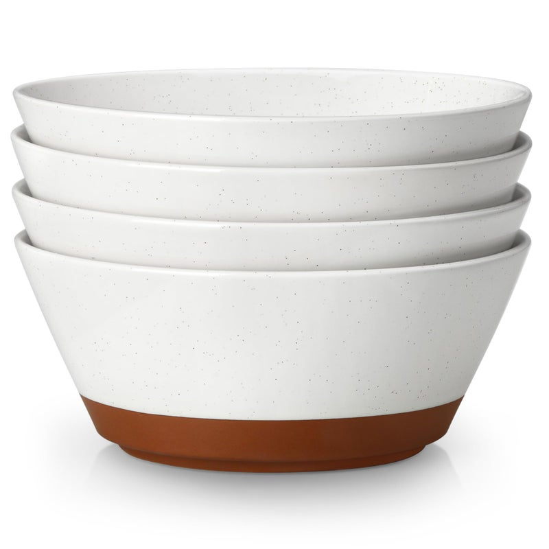MALACASA Salad Bowls Set of 4, Soup Bowls for Kitchen, 60oz Large Ceramic Bowl for Ramen, Cereal, Fruit, Pho and Pasta, Microwave & Dishwasher Safe, Speckled Deep Bowls, White & Brown - Image 1