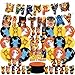 Karg Cartoon Cat Party Supplies Cats Birthday Party Decorations Pack Banners Cake Toppers 12 Cupcake Toppers 18 Balloons Brown Yellow Orange - Image 2