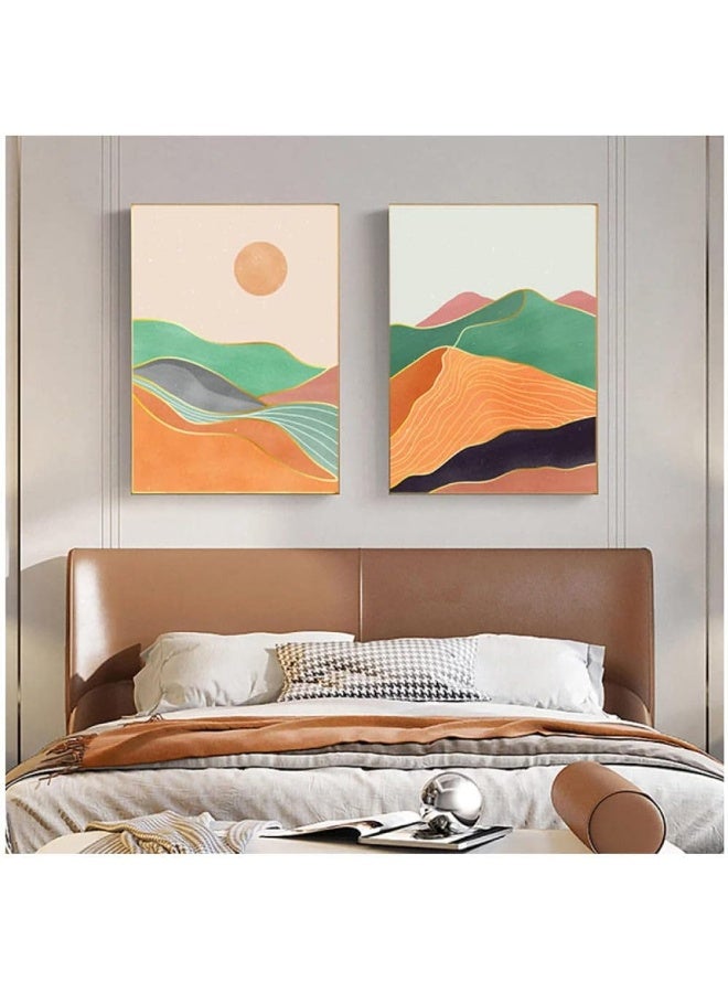 Home Trove Plamc Boho Art Prints Abstract Landscape Poster Scenery Line Art Gallery Bohemian Wall Pictures Horizon Sun Paintings On Canvas Decor 50X70Cmx2Pcs No Frame - Image 3