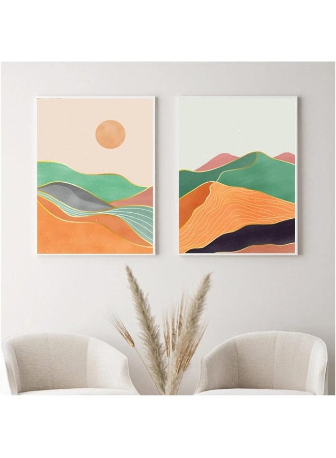 Home Trove Plamc Boho Art Prints Abstract Landscape Poster Scenery Line Art Gallery Bohemian Wall Pictures Horizon Sun Paintings On Canvas Decor 50X70Cmx2Pcs No Frame - Image 1