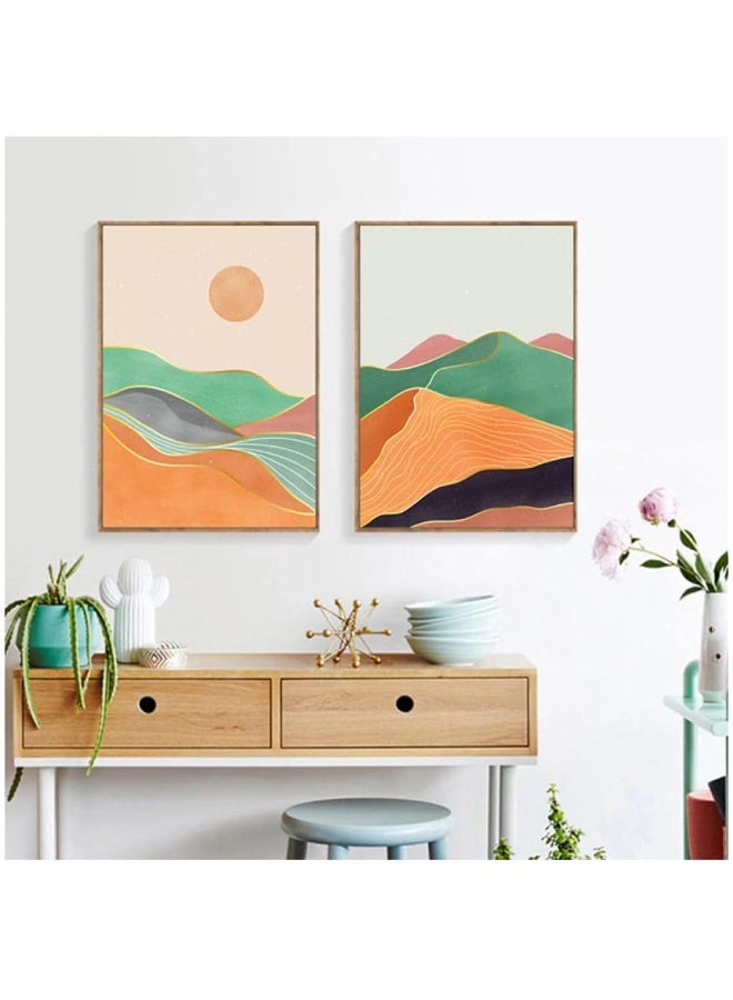 Home Trove Plamc Boho Art Prints Abstract Landscape Poster Scenery Line Art Gallery Bohemian Wall Pictures Horizon Sun Paintings On Canvas Decor 50X70Cmx2Pcs No Frame - Image 2